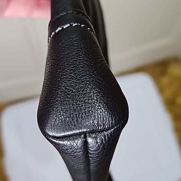 Wristlet Leather Black Silvertone Hardware Green Satin Style Lining - Picture 4 of 8